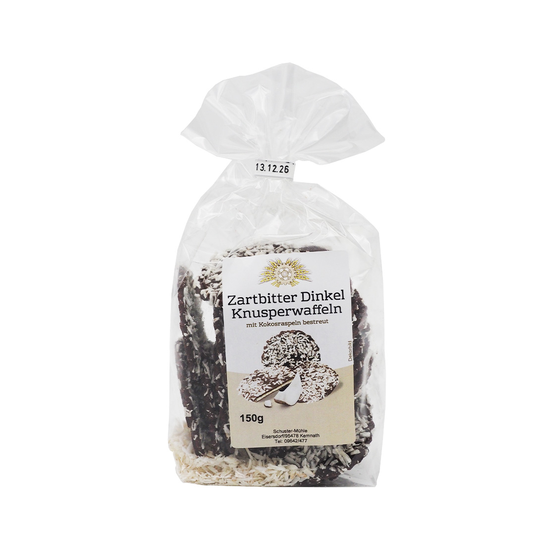 Zartbitter Dinkel Knusperwaffeln mit Kokos