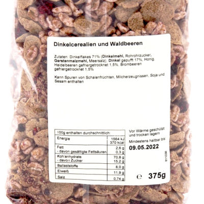 Dinkel Waldbeer Flakes Müsli Schustermühle